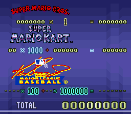 Score screen after beating Super Mario Kart