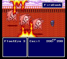 Cecil using the FireBomb item