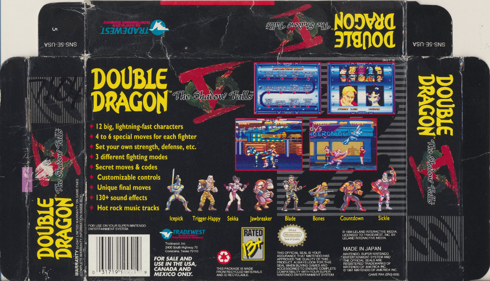 Super Nintendo SNES Double Dragon The Shadow Falls ! Working ! US